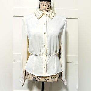 Lulumari Cream Pearl Collar Blouse